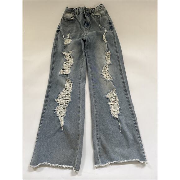 Mustard Seed Distressed Jeans WIDE LEG Denim PRE-TORN Skater Womens Small - Picture 1 of 12